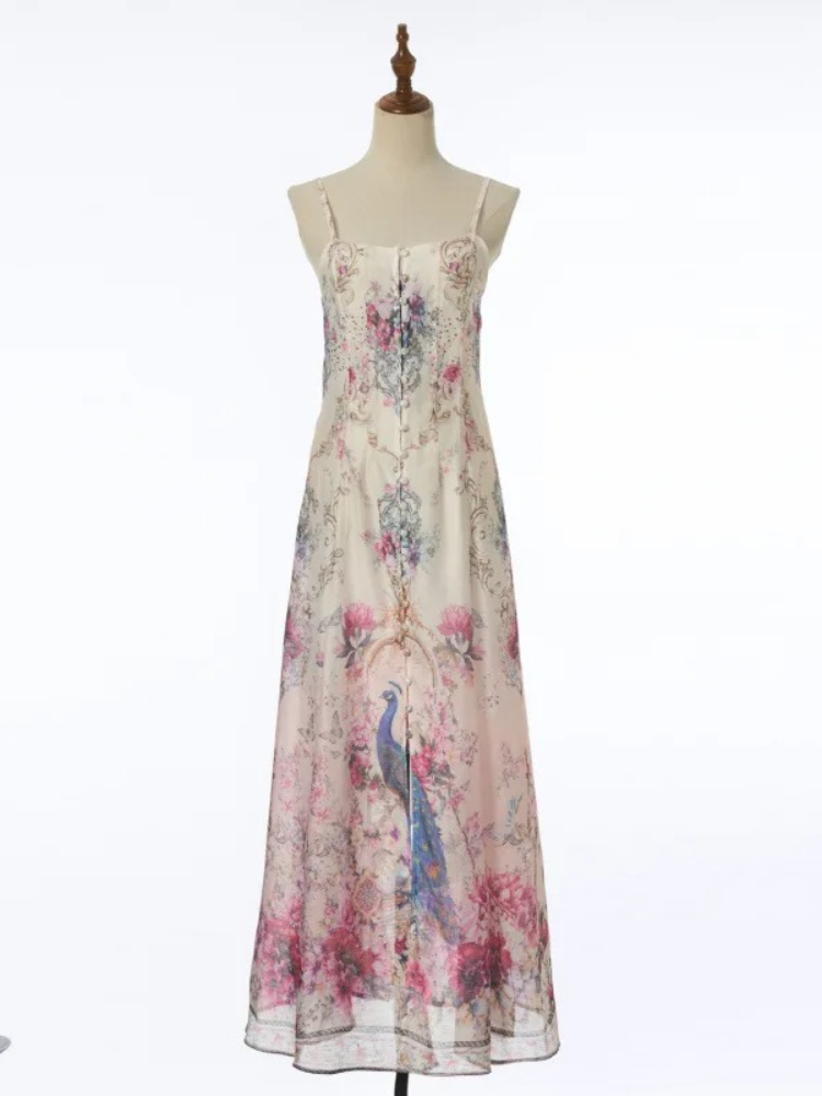 Women'S Accessories Australia - Vestido Longo com Suspensório e Estampa