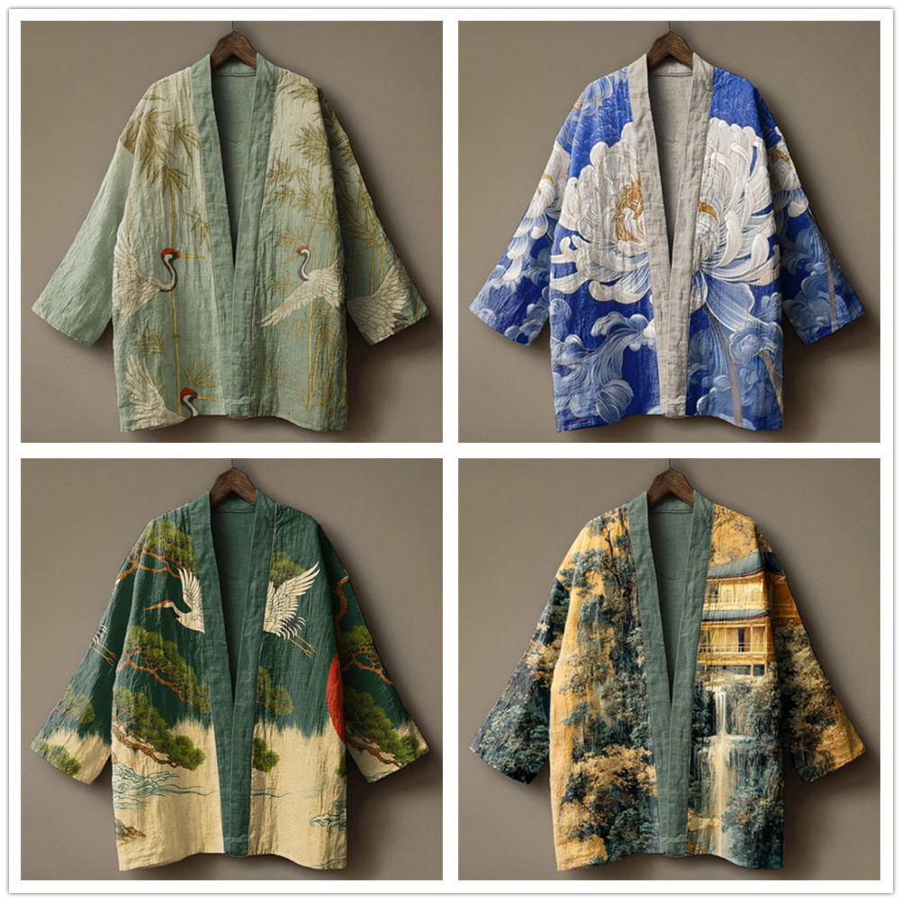 Kimono com Estampa de Grua Jap - Women'S Kimono Accessories avaliação e preço